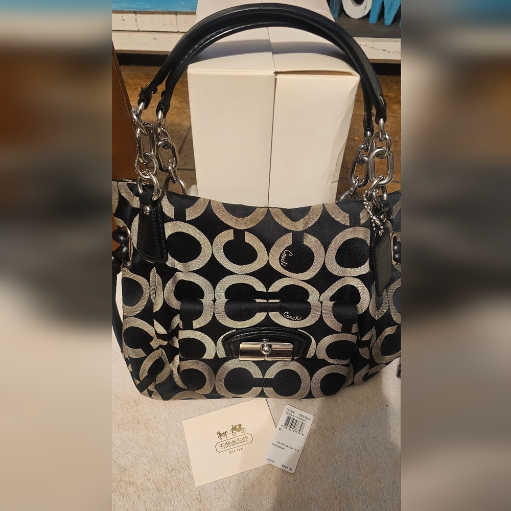 AUTHENTIC Coach Black and Cream Circle Pattern Shoulder Bag